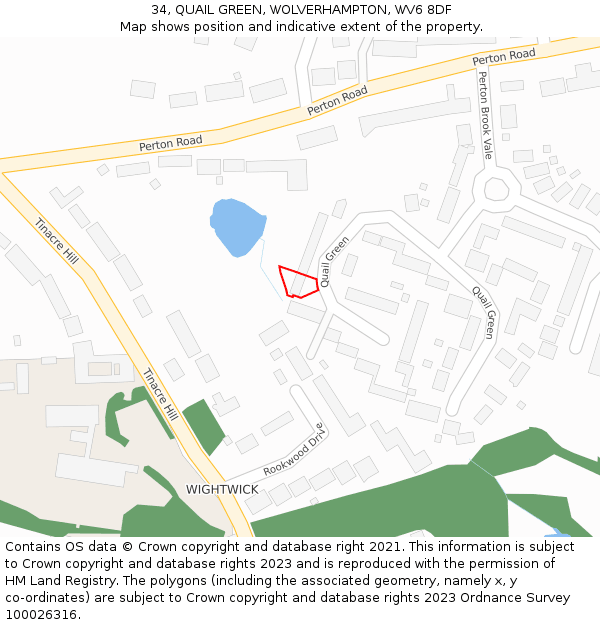 34, QUAIL GREEN, WOLVERHAMPTON, WV6 8DF: Location map and indicative extent of plot