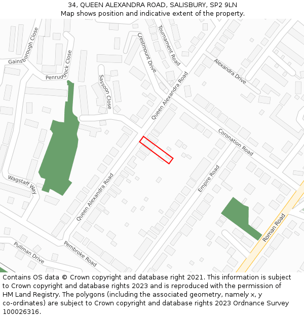 34, QUEEN ALEXANDRA ROAD, SALISBURY, SP2 9LN: Location map and indicative extent of plot