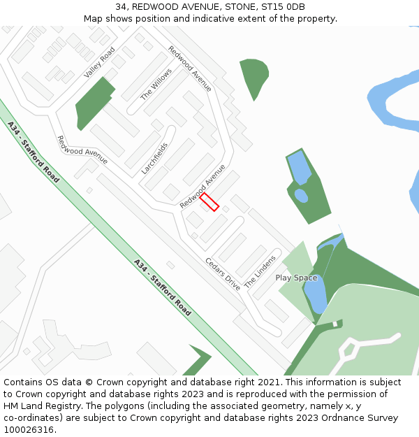 34, REDWOOD AVENUE, STONE, ST15 0DB: Location map and indicative extent of plot