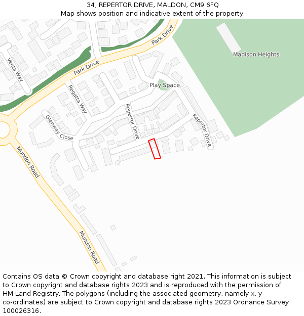 34, REPERTOR DRIVE, MALDON, CM9 6FQ: Location map and indicative extent of plot