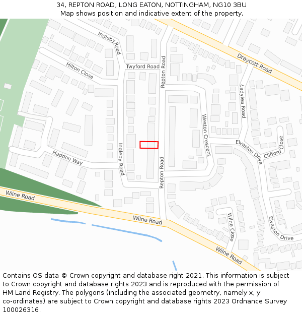 34, REPTON ROAD, LONG EATON, NOTTINGHAM, NG10 3BU: Location map and indicative extent of plot