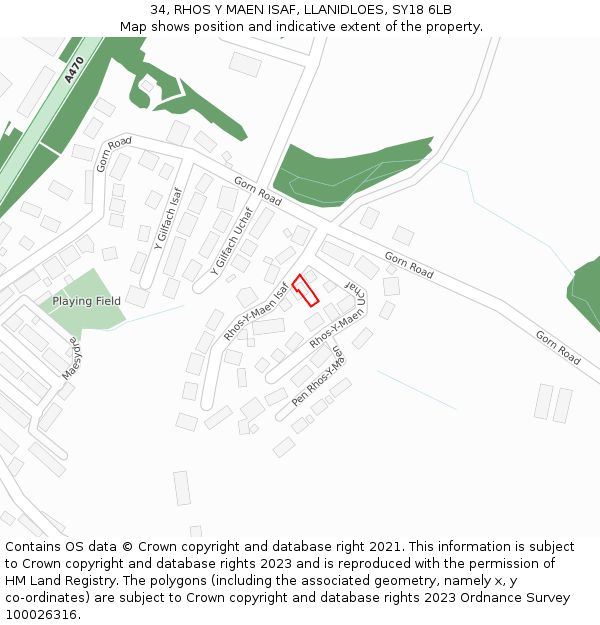 34, RHOS Y MAEN ISAF, LLANIDLOES, SY18 6LB: Location map and indicative extent of plot