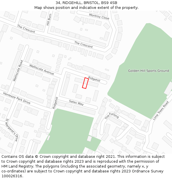 34, RIDGEHILL, BRISTOL, BS9 4SB: Location map and indicative extent of plot