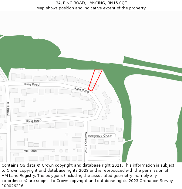 34, RING ROAD, LANCING, BN15 0QE: Location map and indicative extent of plot