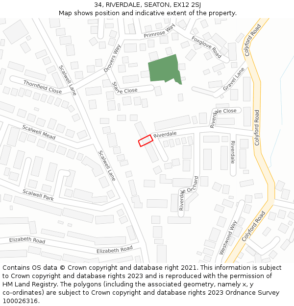 34, RIVERDALE, SEATON, EX12 2SJ: Location map and indicative extent of plot