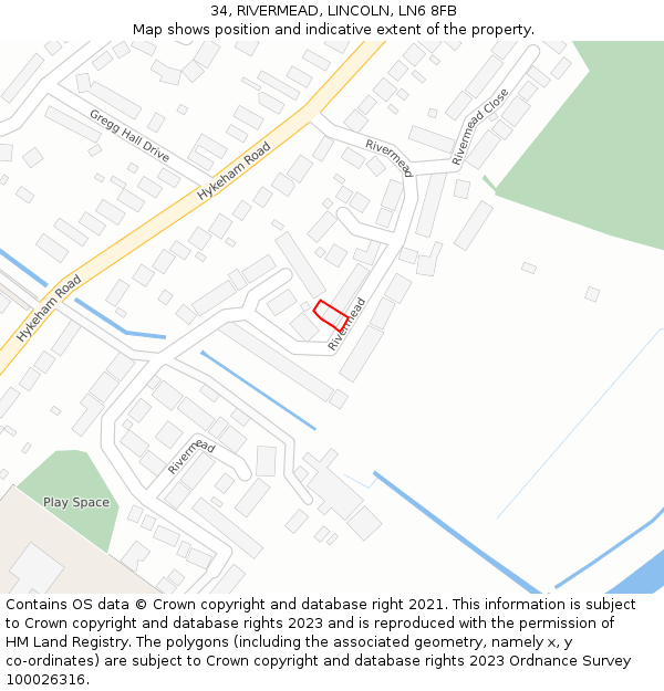 34, RIVERMEAD, LINCOLN, LN6 8FB: Location map and indicative extent of plot