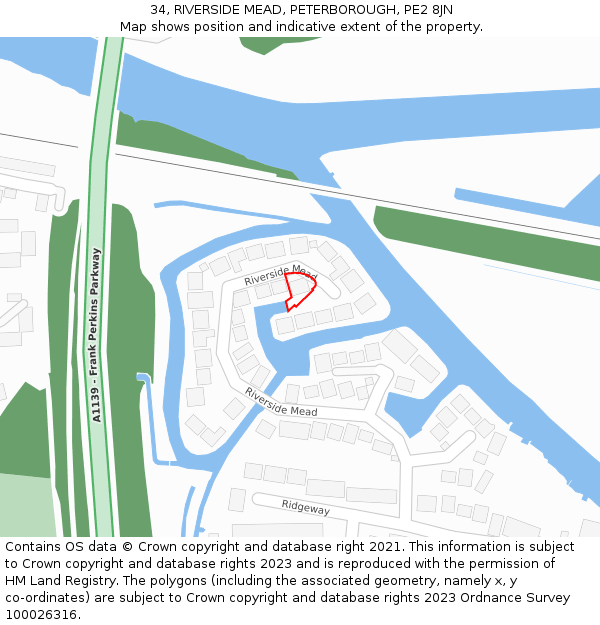 34, RIVERSIDE MEAD, PETERBOROUGH, PE2 8JN: Location map and indicative extent of plot