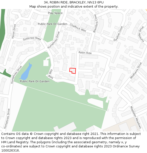 34, ROBIN RIDE, BRACKLEY, NN13 6PU: Location map and indicative extent of plot