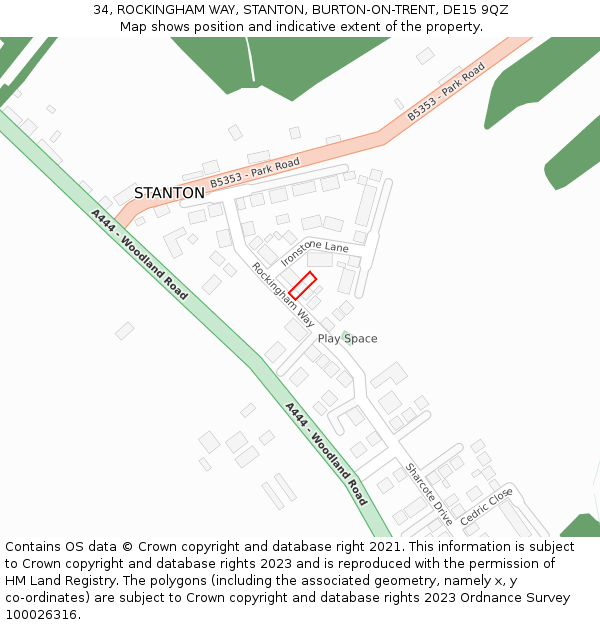 34, ROCKINGHAM WAY, STANTON, BURTON-ON-TRENT, DE15 9QZ: Location map and indicative extent of plot