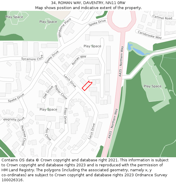 34, ROMAN WAY, DAVENTRY, NN11 0RW: Location map and indicative extent of plot