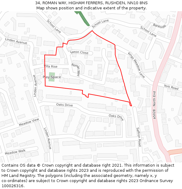 34, ROMAN WAY, HIGHAM FERRERS, RUSHDEN, NN10 8NS: Location map and indicative extent of plot