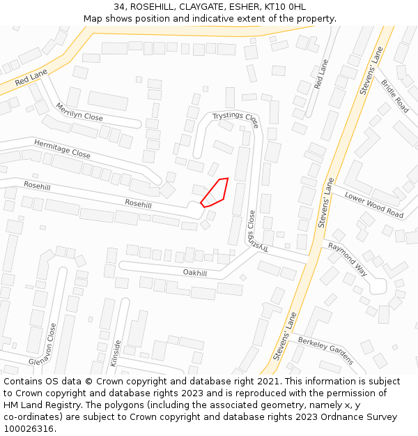 34, ROSEHILL, CLAYGATE, ESHER, KT10 0HL: Location map and indicative extent of plot