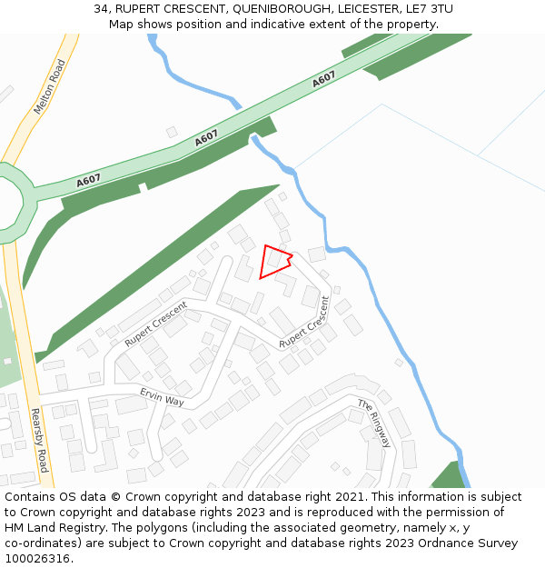 34, RUPERT CRESCENT, QUENIBOROUGH, LEICESTER, LE7 3TU: Location map and indicative extent of plot