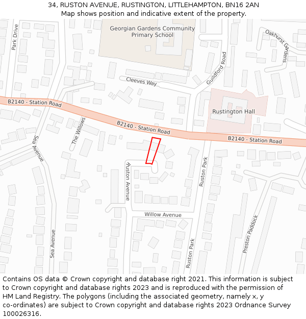 34, RUSTON AVENUE, RUSTINGTON, LITTLEHAMPTON, BN16 2AN: Location map and indicative extent of plot