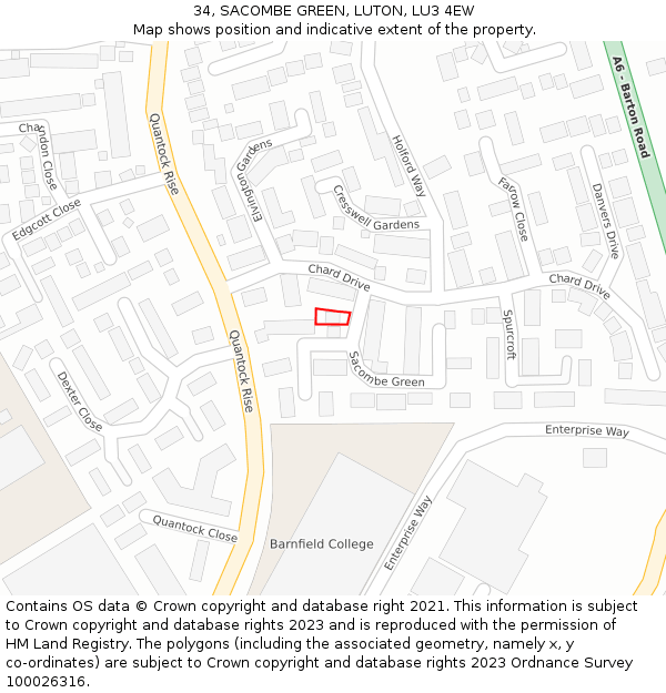 34, SACOMBE GREEN, LUTON, LU3 4EW: Location map and indicative extent of plot