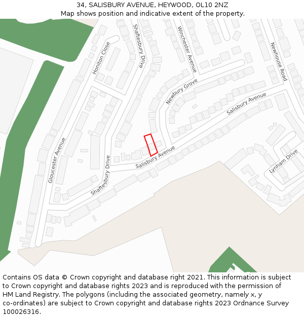 34, SALISBURY AVENUE, HEYWOOD, OL10 2NZ: Location map and indicative extent of plot