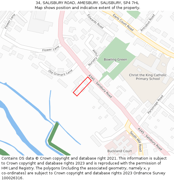 34, SALISBURY ROAD, AMESBURY, SALISBURY, SP4 7HL: Location map and indicative extent of plot