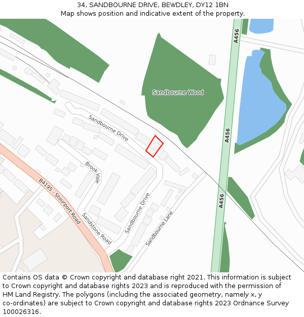 34, SANDBOURNE DRIVE, BEWDLEY, DY12 1BN: Location map and indicative extent of plot