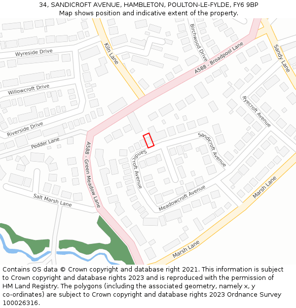 34, SANDICROFT AVENUE, HAMBLETON, POULTON-LE-FYLDE, FY6 9BP: Location map and indicative extent of plot