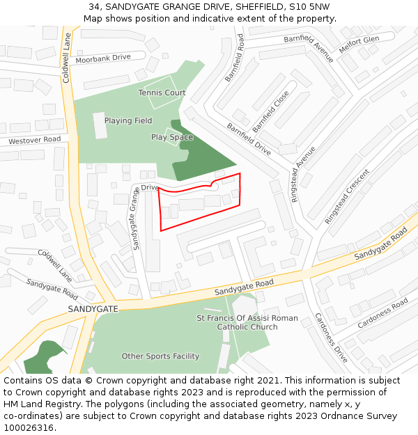 34, SANDYGATE GRANGE DRIVE, SHEFFIELD, S10 5NW: Location map and indicative extent of plot