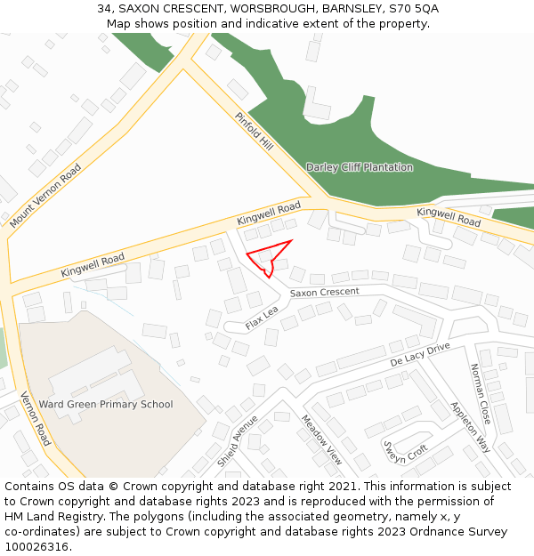 34, SAXON CRESCENT, WORSBROUGH, BARNSLEY, S70 5QA: Location map and indicative extent of plot