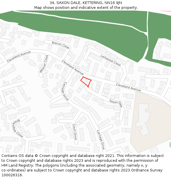 34, SAXON DALE, KETTERING, NN16 9JN: Location map and indicative extent of plot