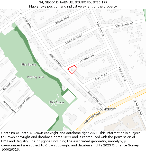 34, SECOND AVENUE, STAFFORD, ST16 1PP: Location map and indicative extent of plot
