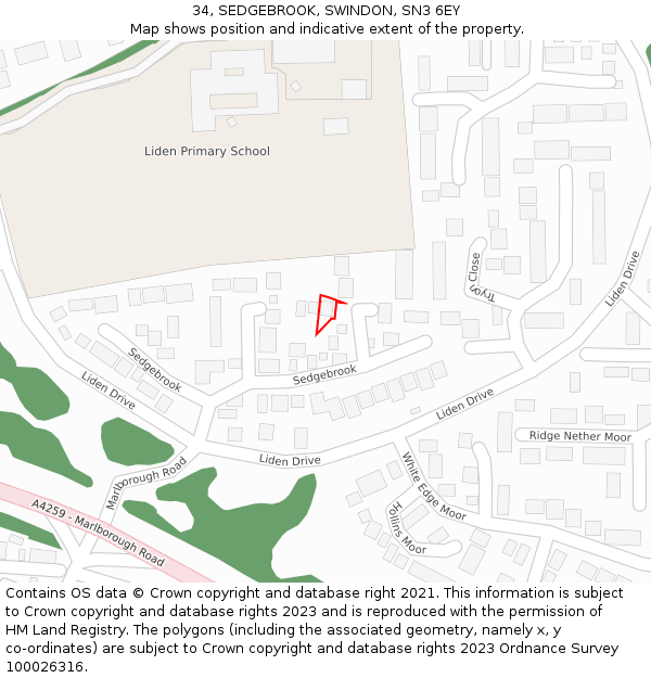 34, SEDGEBROOK, SWINDON, SN3 6EY: Location map and indicative extent of plot