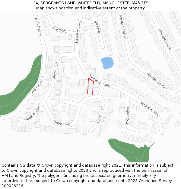 34, SERGEANTS LANE, WHITEFIELD, MANCHESTER, M45 7TS: Location map and indicative extent of plot
