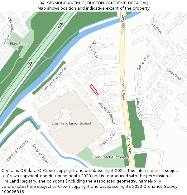 34, SEYMOUR AVENUE, BURTON-ON-TRENT, DE14 2AQ: Location map and indicative extent of plot