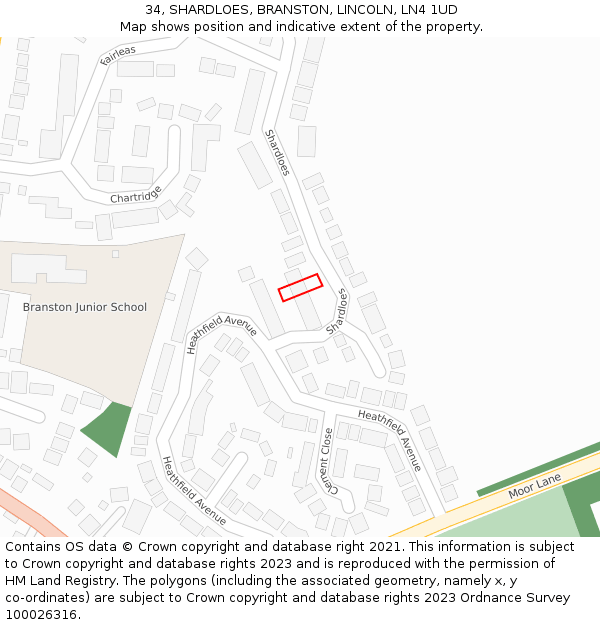 34, SHARDLOES, BRANSTON, LINCOLN, LN4 1UD: Location map and indicative extent of plot