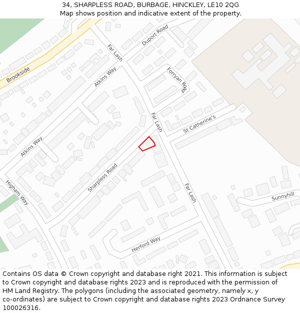 34, SHARPLESS ROAD, BURBAGE, HINCKLEY, LE10 2QG: Location map and indicative extent of plot