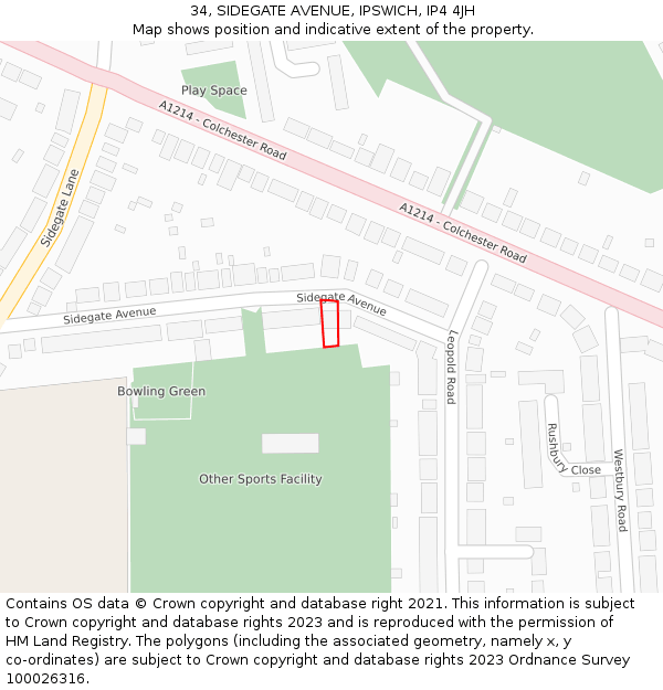 34, SIDEGATE AVENUE, IPSWICH, IP4 4JH: Location map and indicative extent of plot