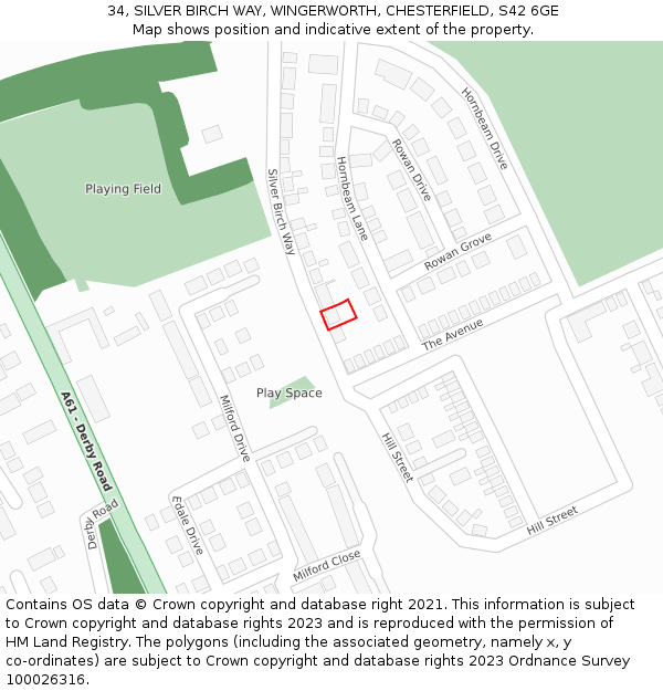 34, SILVER BIRCH WAY, WINGERWORTH, CHESTERFIELD, S42 6GE: Location map and indicative extent of plot