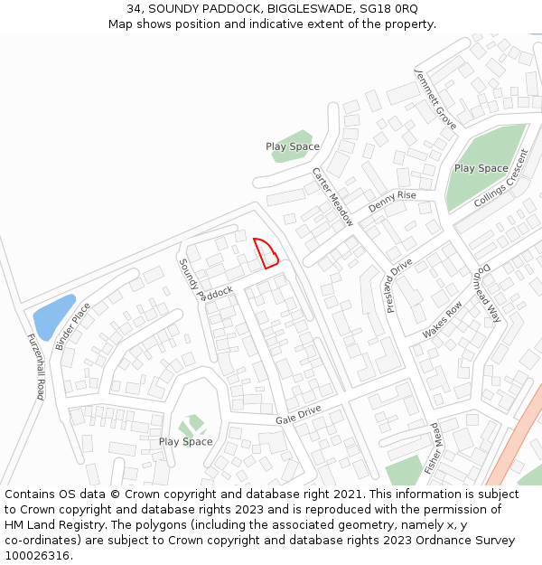 34, SOUNDY PADDOCK, BIGGLESWADE, SG18 0RQ: Location map and indicative extent of plot