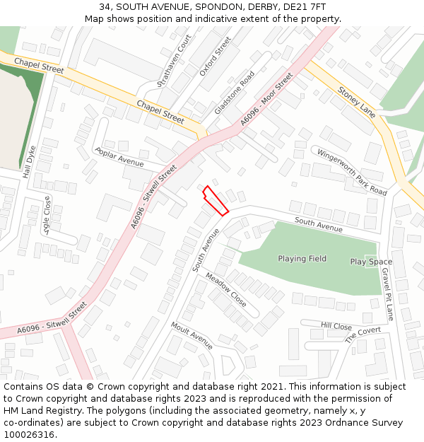 34, SOUTH AVENUE, SPONDON, DERBY, DE21 7FT: Location map and indicative extent of plot
