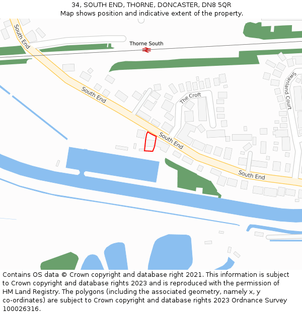 34, SOUTH END, THORNE, DONCASTER, DN8 5QR: Location map and indicative extent of plot