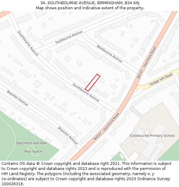 34, SOUTHBOURNE AVENUE, BIRMINGHAM, B34 6AJ: Location map and indicative extent of plot