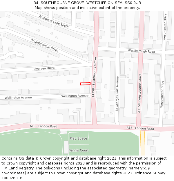 34, SOUTHBOURNE GROVE, WESTCLIFF-ON-SEA, SS0 9UR: Location map and indicative extent of plot