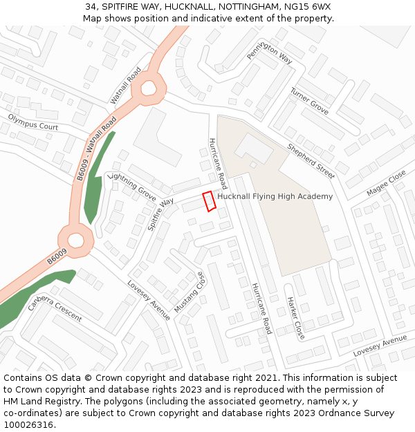 34, SPITFIRE WAY, HUCKNALL, NOTTINGHAM, NG15 6WX: Location map and indicative extent of plot