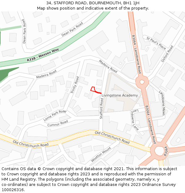 34, STAFFORD ROAD, BOURNEMOUTH, BH1 1JH: Location map and indicative extent of plot