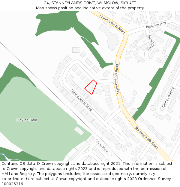 34, STANNEYLANDS DRIVE, WILMSLOW, SK9 4ET: Location map and indicative extent of plot