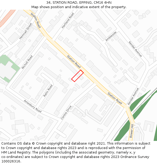 34, STATION ROAD, EPPING, CM16 4HN: Location map and indicative extent of plot