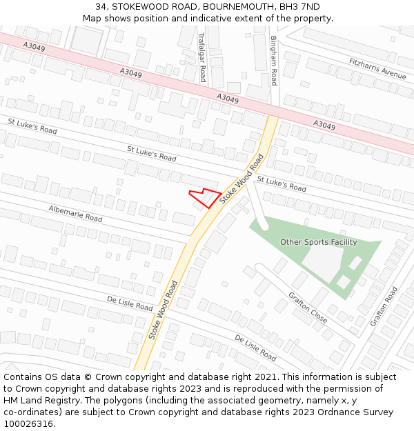 34, STOKEWOOD ROAD, BOURNEMOUTH, BH3 7ND: Location map and indicative extent of plot