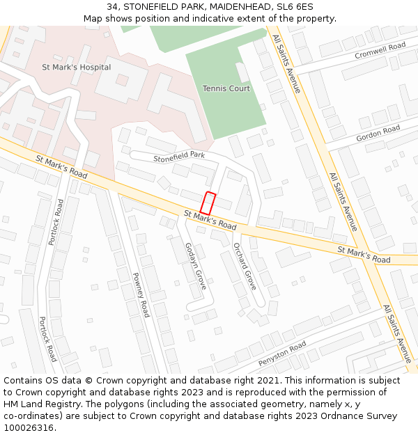 34, STONEFIELD PARK, MAIDENHEAD, SL6 6ES: Location map and indicative extent of plot