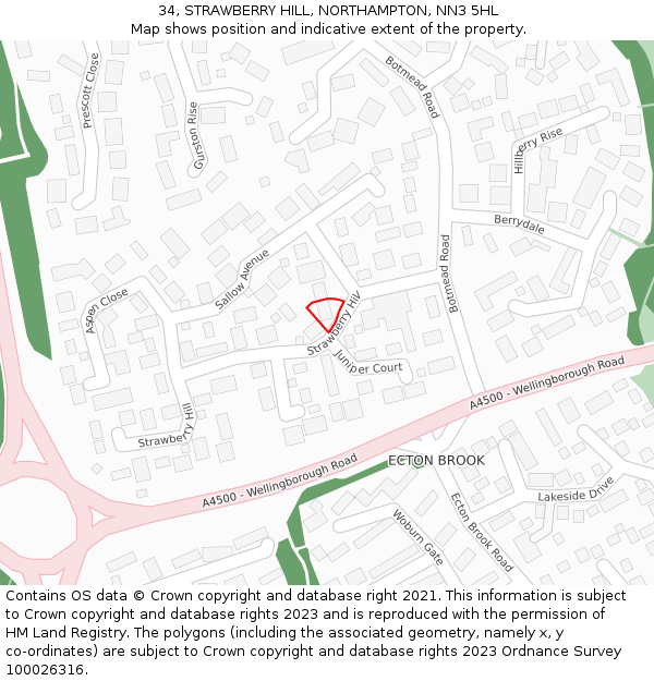 34, STRAWBERRY HILL, NORTHAMPTON, NN3 5HL: Location map and indicative extent of plot