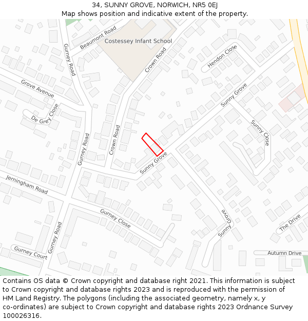 34, SUNNY GROVE, NORWICH, NR5 0EJ: Location map and indicative extent of plot
