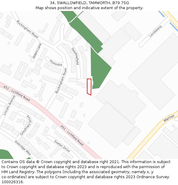 34, SWALLOWFIELD, TAMWORTH, B79 7SG: Location map and indicative extent of plot