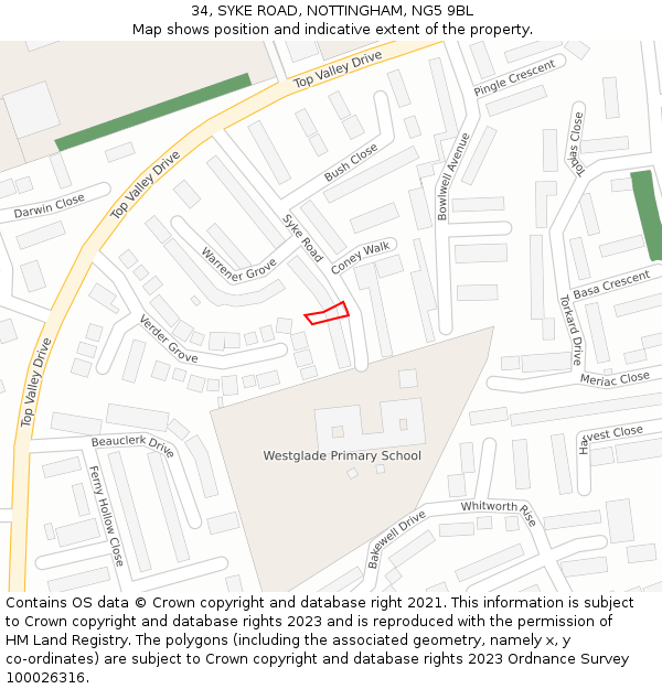 34, SYKE ROAD, NOTTINGHAM, NG5 9BL: Location map and indicative extent of plot