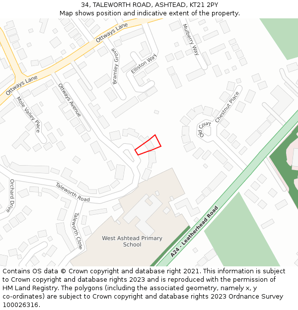 34, TALEWORTH ROAD, ASHTEAD, KT21 2PY: Location map and indicative extent of plot